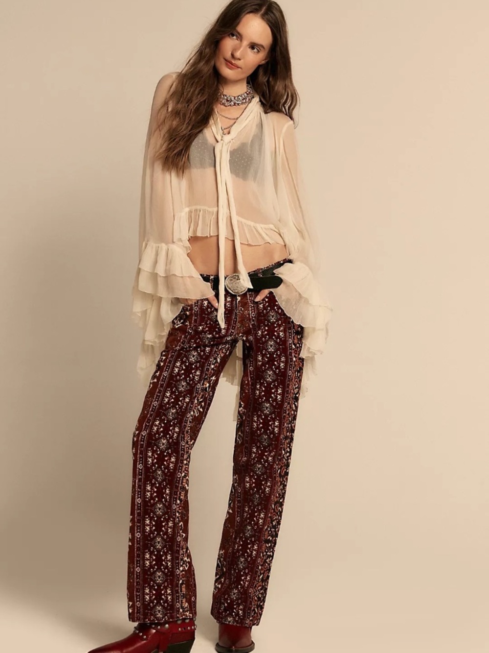 Free People We The Free Tennessee Low-Rise Printed Corduroy Boyfriend Jeans